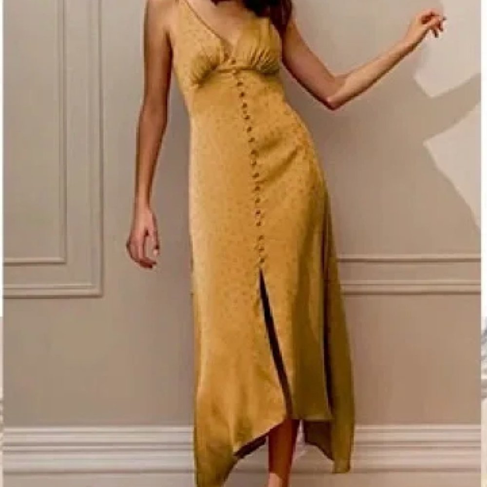 Jenny Yoo “Rue” dress in the color “Marigold Leo Jacquard.” Size 4.